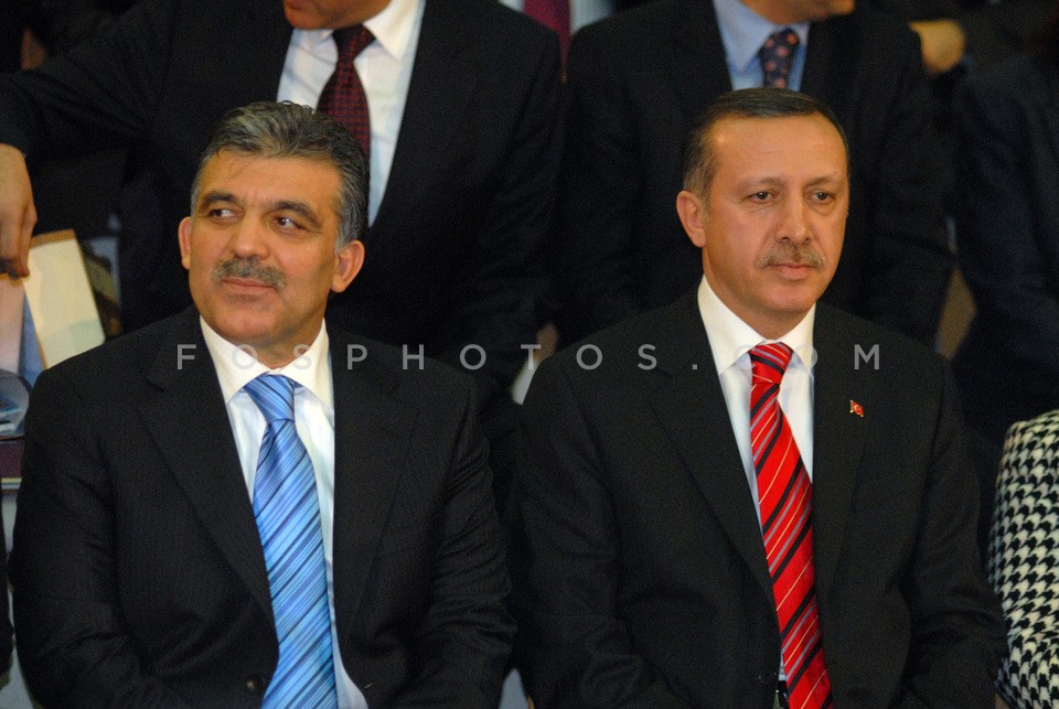 President of Turkey Abdullah Gul (l) with Prime Minister of Turkey Tayyep Erdogan (r) in Mevlana Cultural Center during Dervish Rumi festival